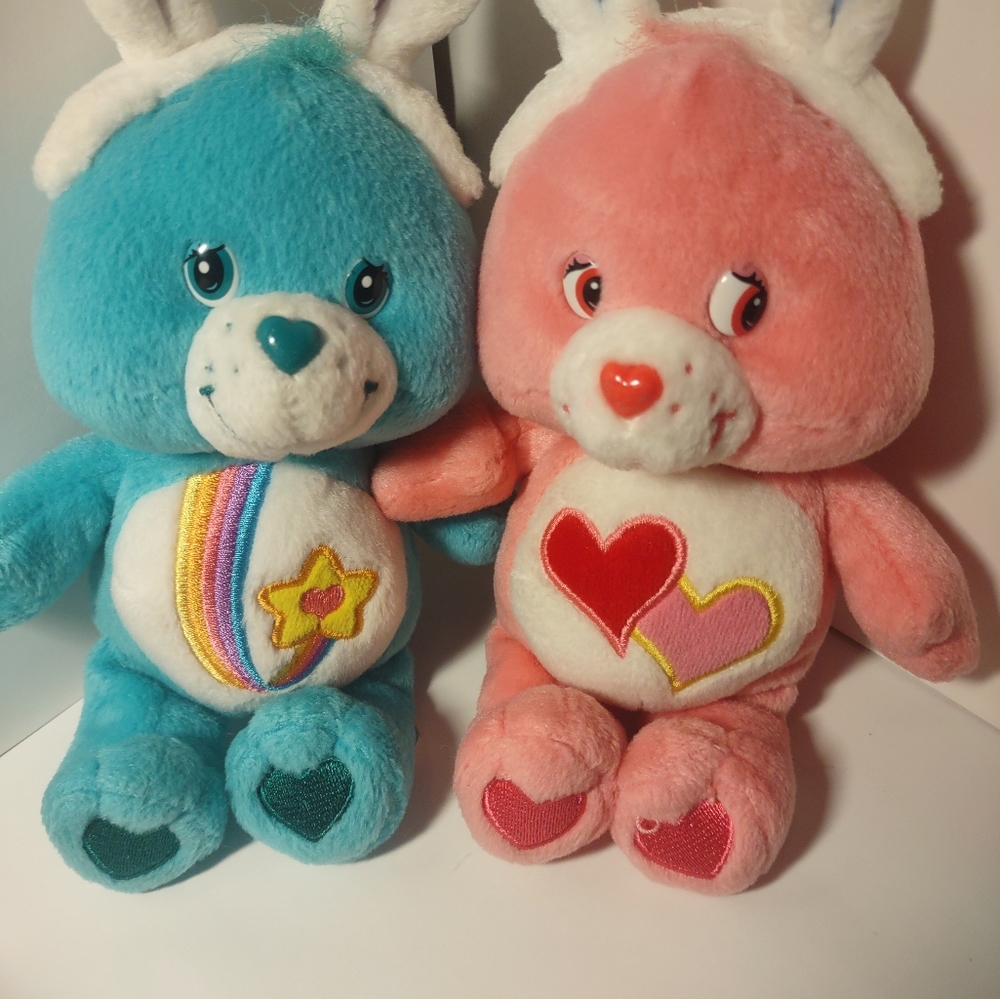 Care Bear Twin Plushies With Bunny Ears 8 1/2 in 2004 # WT34204,WT30004